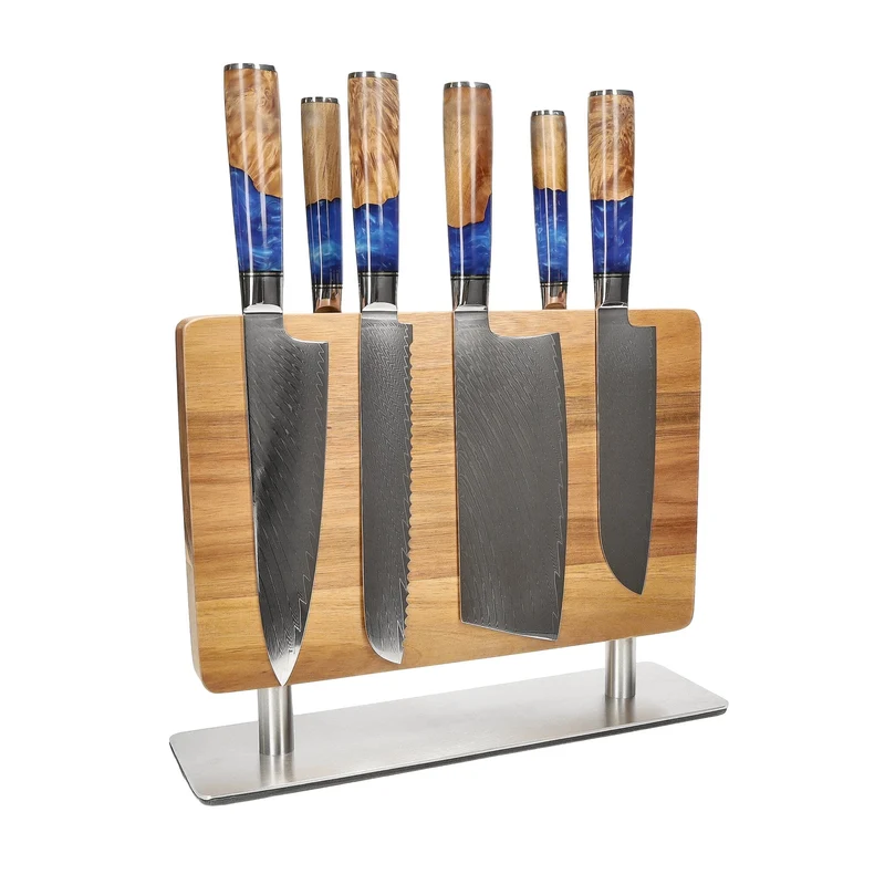 Shinrai Knives - Juego de 6 cuchillos de zafiro epoxi + bloque de cuchillos