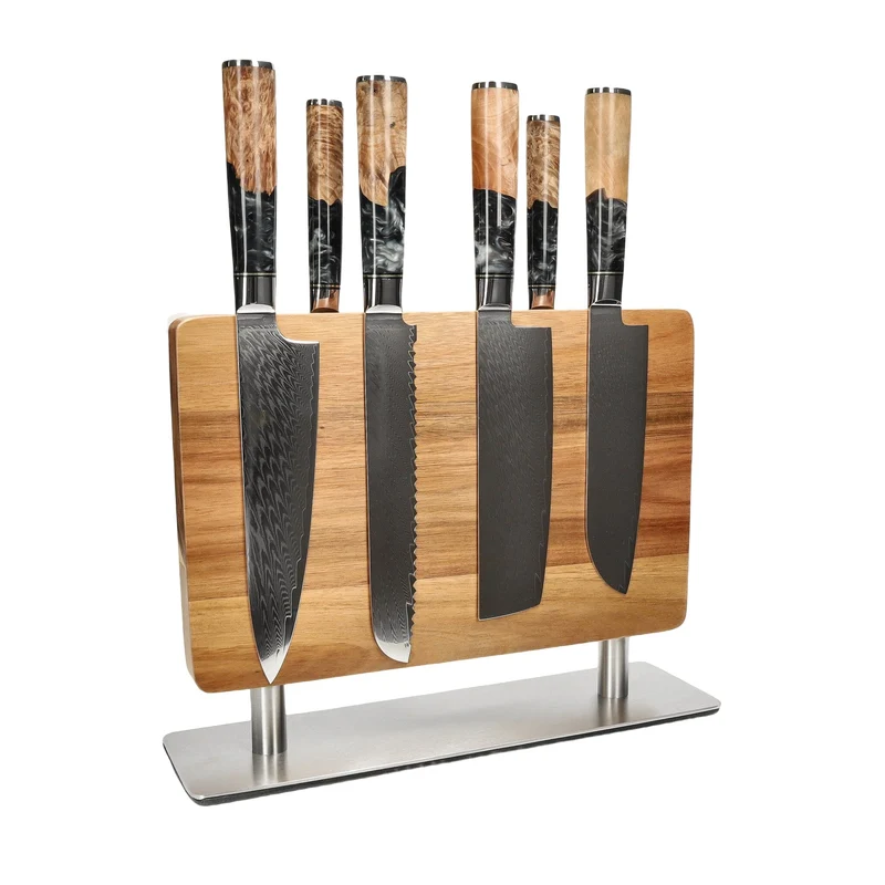 Shinrai Knives - Juego de 6 cuchillos de ónix epoxi + bloque de cuchillos con troquel