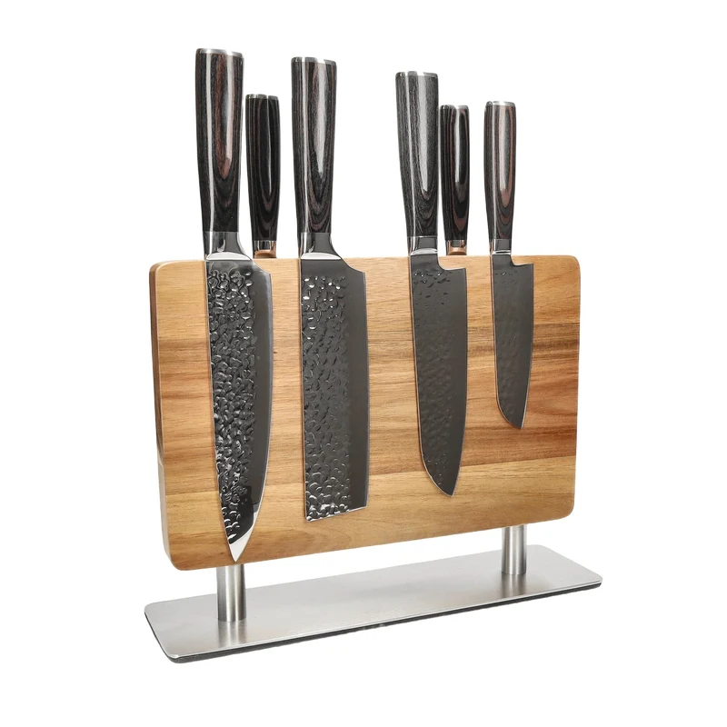Shinrai Knives - Juego de 6 cuchillos de acero inoxidable martillado + bloque de cuchillos