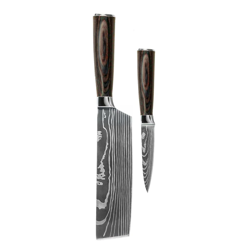 Shinrai Knives - Juego de 2 cuchillos con estampado de Damasco: nakiri y cuchillo para pelar