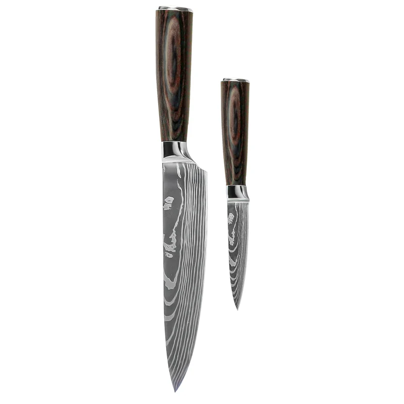 Shinrai Knives - Juego de 2 cuchillos con estampado de Damasco: cuchillo de chef y cuchillo para pelar
