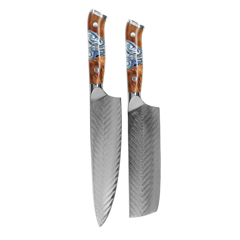 Shinrai Knives - Juego de 2 cuchillos de Damasco Eclipse - Cuchillo de chef + nakiri
