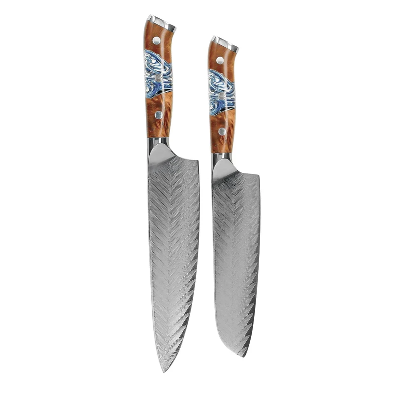 Shinrai Knives - Juego de 2 cuchillos de Damasco Eclipse: cuchillo de chef y cuchillo Santoku