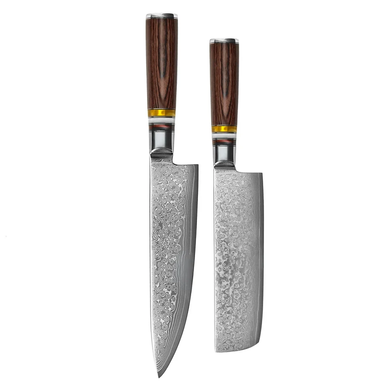 Shinrai Knives - Juego de 2 cuchillos de Damasco Micarta Jewels: cuchillo de chef y nakiri