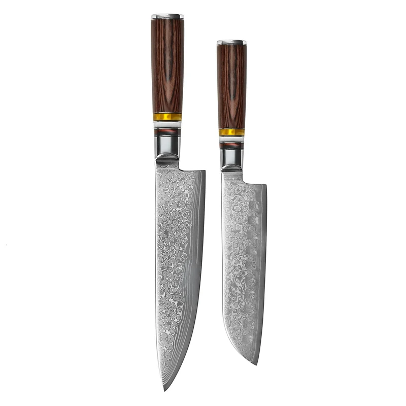Shinrai Knives - Juego de 2 cuchillos de Damasco Micarta Jewels: cuchillo de chef y santoku