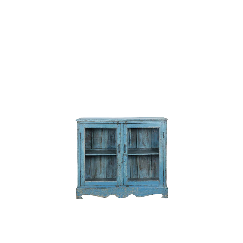 Vitrina madera pátina azul 102x41x90 - Indian Treasures