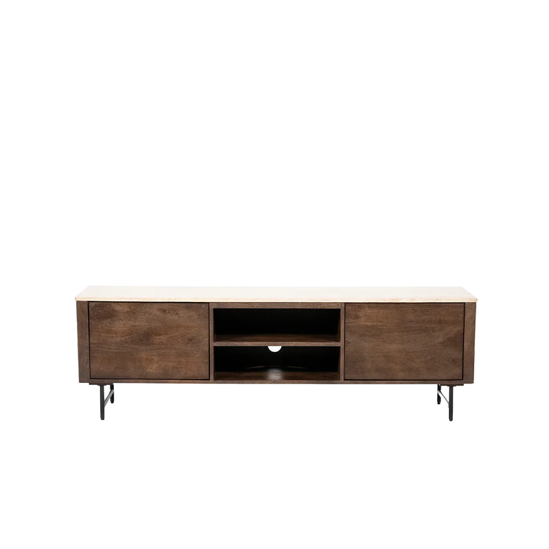 Mueble TV Lio en madera de mango y mármo travertino
