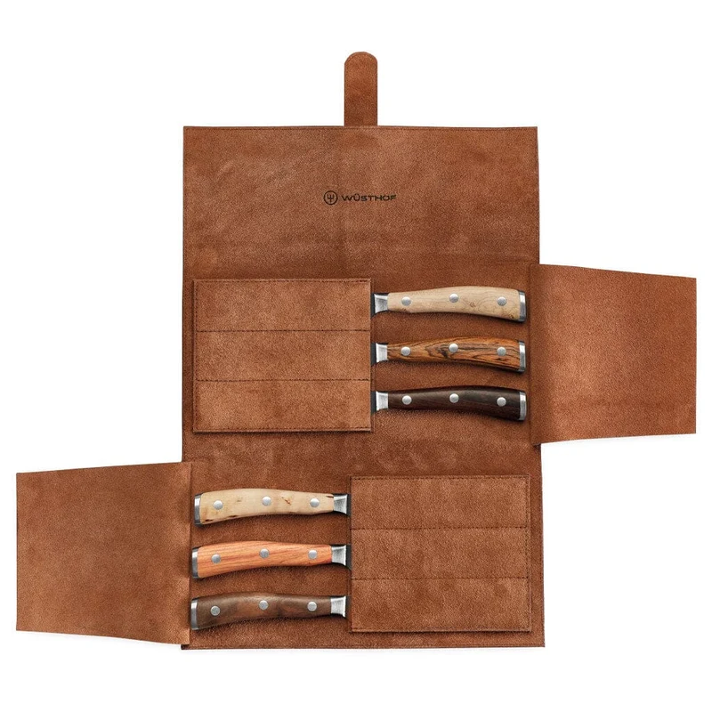 Wusthof - Juego de cuchillos para carne Ikon (6 piezas) + funda de cuero para cuchillos