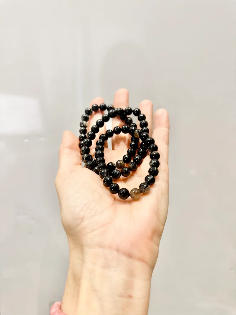 Pulsera de bolas de Turmalina negra con cuarzo