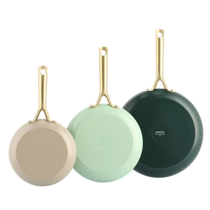 GreenPan - Juego de sartenes Natural 3 piezas con revestimiento cerámico antiadherente 20/24/28 cm