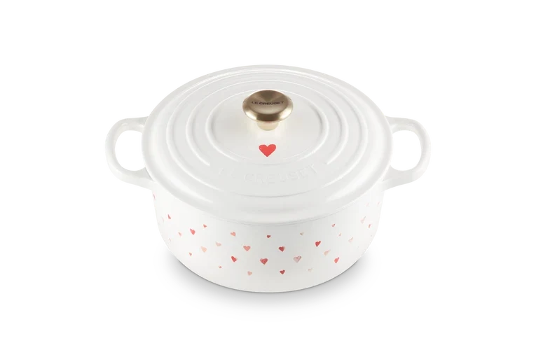 Le Creuset - Cacerola Redonda con Motivo de Corazón de Hierro Fundido Esmaltado