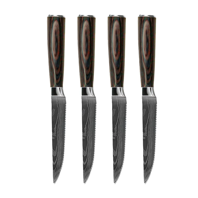 Shinrai Japón - Estampado Damasco 4 Cuchillos para carne