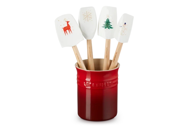 Le Creuset - Bote con 4 Espátulas Rojo Cereza/Blanco