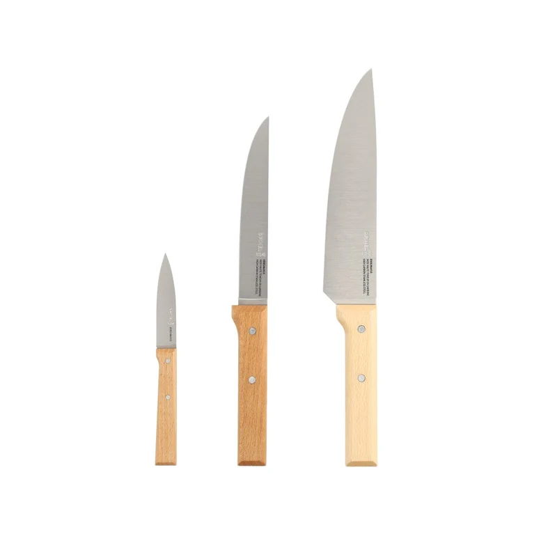 Opinel - Juego de cuchillos de 3 piezas, Opinel Parallèle, acero inoxidable/madera