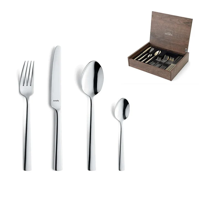 Amefa - Juego de Cubiertos Moderno 24 Piezas - Plata