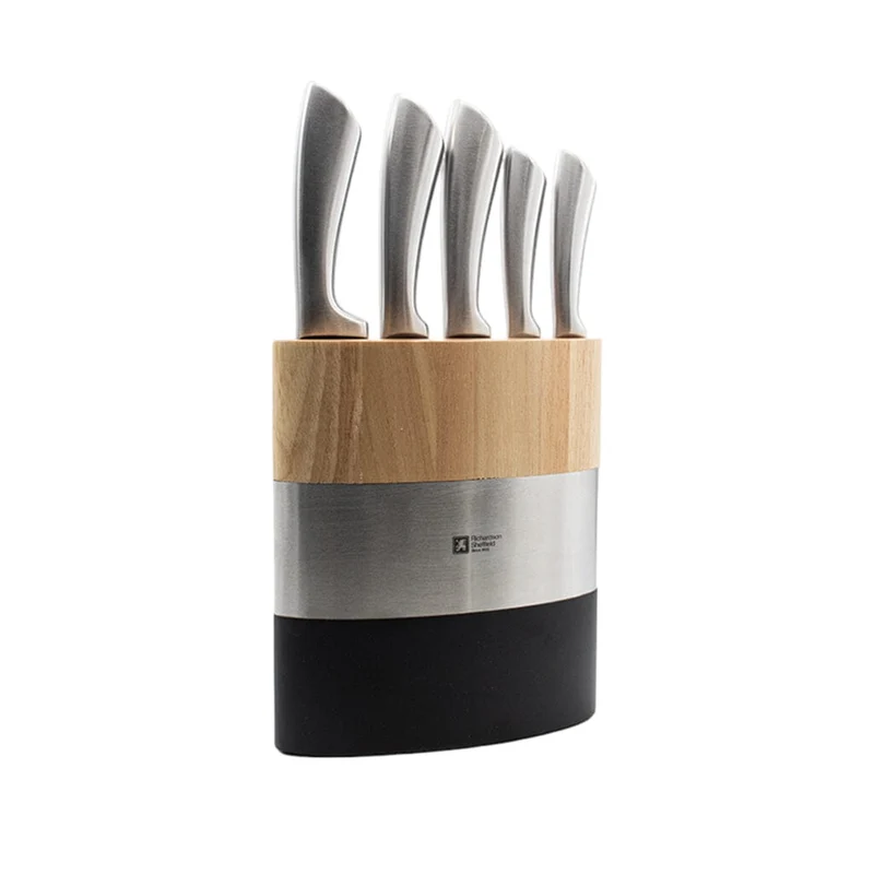 Richardson Sheffield - Juego de cuchillos Fusion de 5 piezas con bloque de cuchillos - Madera natural y negro