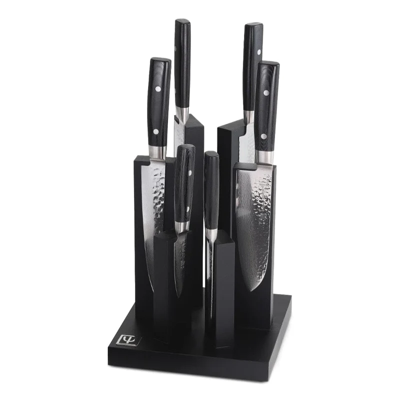 Yaxell - Juego de Cuchillos Ran Tower de 6 Piezas con Bloque magnético para Cuchillos - Madera de Haya Negro