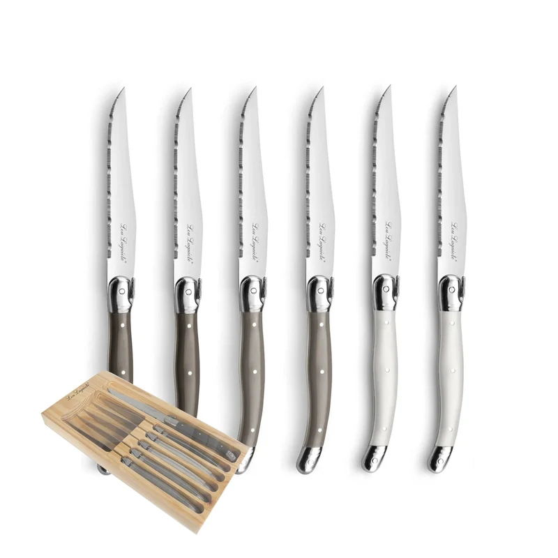 Lou Laguiole - Tradition 6 cuchillos para carne - Pimienta/Perla/Taupe