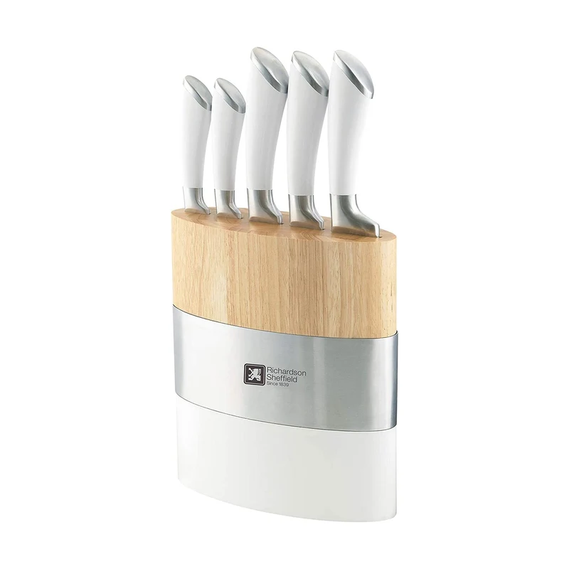 Richardson Sheffield - Juego de cuchillos Fusion de 5 piezas con bloque - Blanco y madera