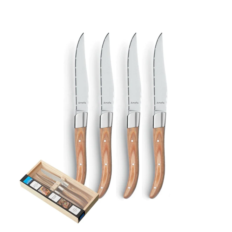 Amefa - Royal Steak 4 Cuchillos para Carne - Madera Natural