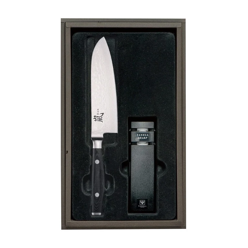 Yaxell - Cuchillo Ran Santoku 16,5 cm con Afilador de Cuchillos