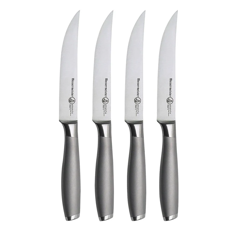 Messermeister - Juego de cuchillos para carne Avanta plateados de 4 piezas