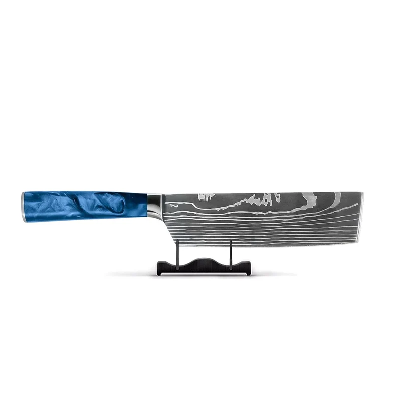 Zafiro epoxi con estampado japonés de Damasco - Cuchillo Nakiri
