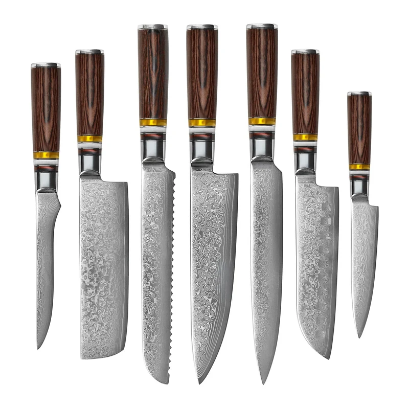 Micarta Jewels Juego de cuchillos Damasco de 7 piezas