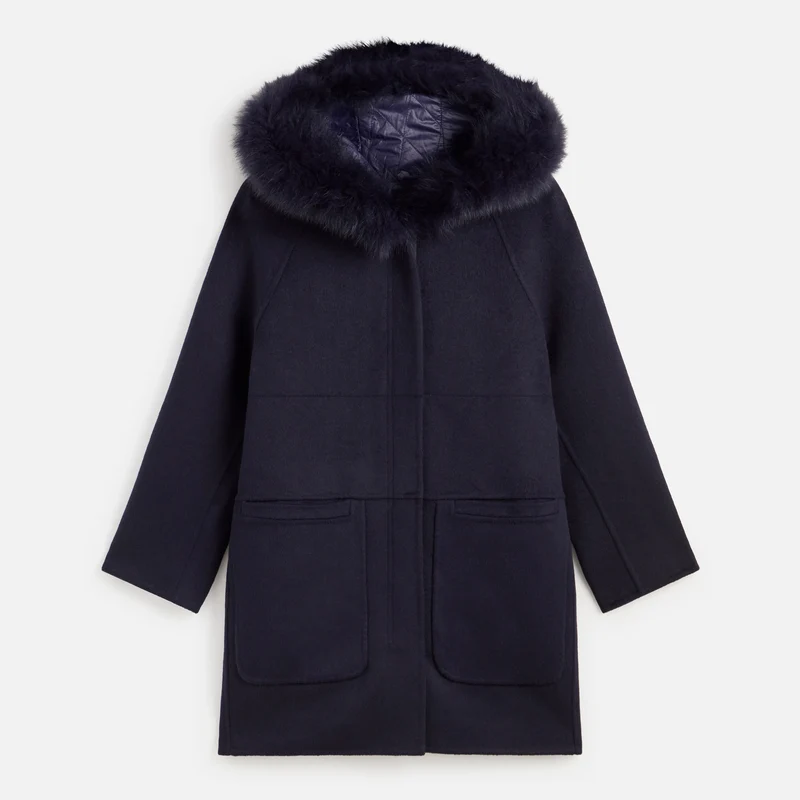 Abrigo lana/zorro - navy S