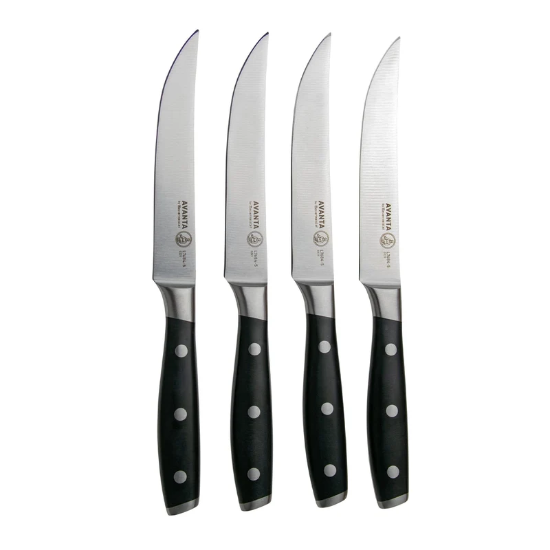 Messermeister - Juego de cuchillos para carne negros Avanta de 4 piezas