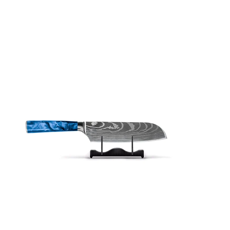 Serie japonesa con estampado de zafiro epoxi de Damasco - Cuchillo Santoku pequeño (13 cm)